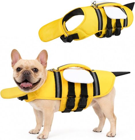 KOOLTAIL Dog Life Jacket, Cute Bee Front Float Dog Life Vest for Swimming Boating, Reflective Pet Lifesaver Swimsuit with Rescue Handle and Chin Float, Super Buoyancy for Puppy Small Medium Dogs, S in Kuwait