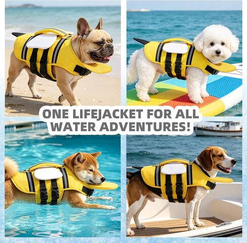 KOOLTAIL Dog Life Jacket, Cute Bee Front Float Dog Life Vest for Swimming Boating, Reflective Pet Lifesaver Swimsuit with Rescue Handle and Chin Float, Super Buoyancy for Puppy Small Medium Dogs, S in Kuwait