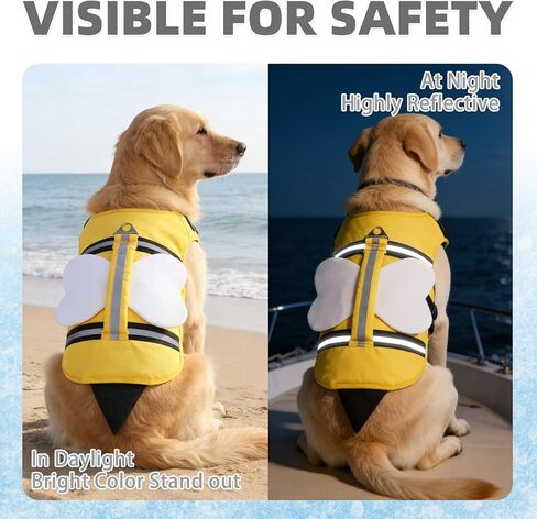 KOOLTAIL Dog Life Jacket, Cute Bee Front Float Dog Life Vest for Swimming Boating, Reflective Pet Lifesaver Swimsuit with Rescue Handle and Chin Float, Super Buoyancy for Puppy Small Medium Dogs, S in Kuwait