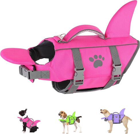 Dogcheer Dog Life Jacket Shark with Rescue Handle, Reflective Dog Life Vest for Swimming Boating, Puppy Swim Vest, Pet Floating Device DFD for Small Medium Large Dogs - Pink, XS in Saudi Arabia