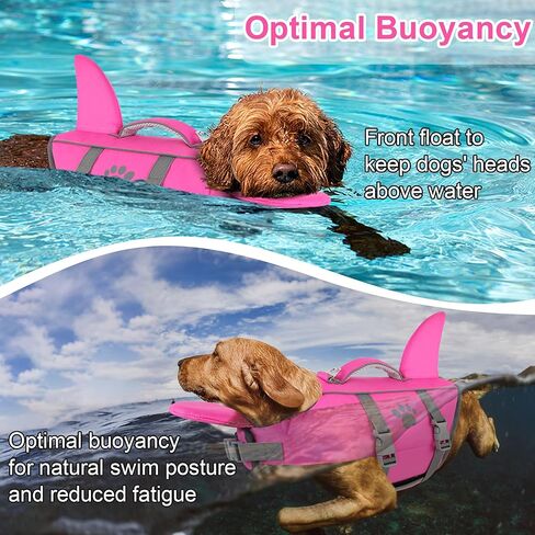 Dogcheer Dog Life Jacket Shark with Rescue Handle, Reflective Dog Life Vest for Swimming Boating, Puppy Swim Vest, Pet Floating Device DFD for Small Medium Large Dogs - Pink, XS in Saudi Arabia