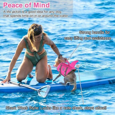 Dogcheer Dog Life Jacket Shark with Rescue Handle, Reflective Dog Life Vest for Swimming Boating, Puppy Swim Vest, Pet Floating Device DFD for Small Medium Large Dogs - Pink, XS in Saudi Arabia