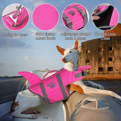Dogcheer Dog Life Jacket Shark with Rescue Handle, Reflective Dog Life Vest for Swimming Boating, Puppy Swim Vest, Pet Floating Device DFD for Small Medium Large Dogs - Pink, XS in Saudi Arabia