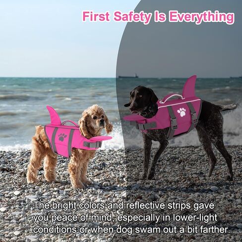 Dogcheer Dog Life Jacket Shark with Rescue Handle, Reflective Dog Life Vest for Swimming Boating, Puppy Swim Vest, Pet Floating Device DFD for Small Medium Large Dogs - Pink, XS in Saudi Arabia