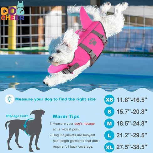 Dogcheer Dog Life Jacket Shark with Rescue Handle, Reflective Dog Life Vest for Swimming Boating, Puppy Swim Vest, Pet Floating Device DFD for Small Medium Large Dogs - Pink, XS in Saudi Arabia
