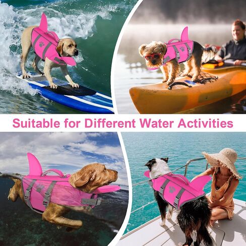 Dogcheer Dog Life Jacket Shark with Rescue Handle, Reflective Dog Life Vest for Swimming Boating, Puppy Swim Vest, Pet Floating Device DFD for Small Medium Large Dogs - Pink, XS in Saudi Arabia