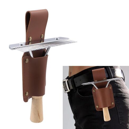 Leather Show Comb Holder and Mini Fluffer Comb Set, Livestock Show Comb Grooming Tool Holder with Metal Comb for Horse, Cattle, Dog, Cat, Goat in Kuwait
