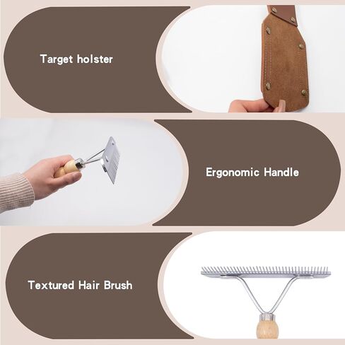 Leather Show Comb Holder and Mini Fluffer Comb Set, Livestock Show Comb Grooming Tool Holder with Metal Comb for Horse, Cattle, Dog, Cat, Goat in Kuwait