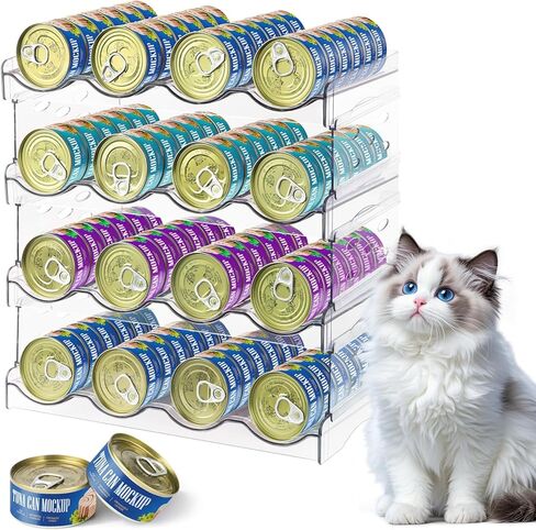 REFLYING Cat Food Can Organizer, Can Organizer for Pantry, Transparent Cat Food Storage Container Holds 36 (3.5oz) Cans, Canned Food Organizer and Storage for Countertop Kitchen Cabinet (2 Layers) in Saudi Arabia