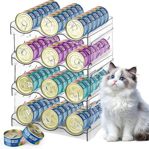 REFLYING Cat Food Can Organizer, Can Organizer for Pantry, Transparent Cat Food Storage Container Holds 36 (3.5oz) Cans, Canned Food Organizer and Storage for Countertop Kitchen Cabinet (2 Layers) in Saudi Arabia