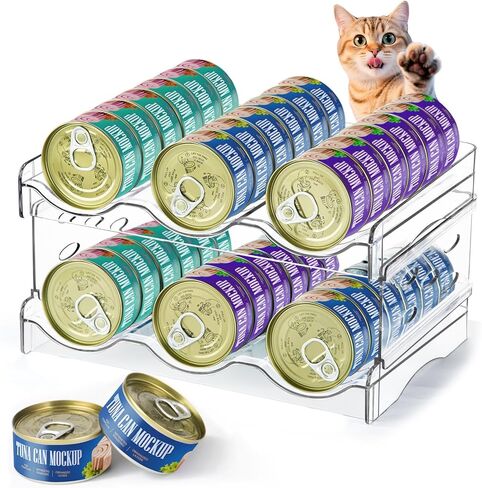 REFLYING Cat Food Can Organizer, Can Organizer for Pantry, Transparent Cat Food Storage Container Holds 36 (3.5oz) Cans, Canned Food Organizer and Storage for Countertop Kitchen Cabinet (2 Layers) in Saudi Arabia