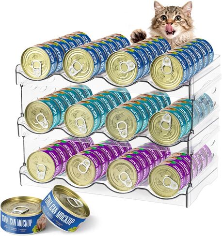 REFLYING Cat Food Can Organizer, Can Organizer for Pantry, Transparent Cat Food Storage Container Holds 36 (3.5oz) Cans, Canned Food Organizer and Storage for Countertop Kitchen Cabinet (2 Layers) in Saudi Arabia