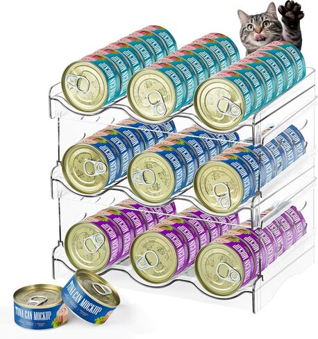REFLYING Cat Food Can Organizer, Can Organizer for Pantry, Transparent Cat Food Storage Container Holds 36 (3.5oz) Cans, Canned Food Organizer and Storage for Countertop Kitchen Cabinet (2 Layers) in Saudi Arabia