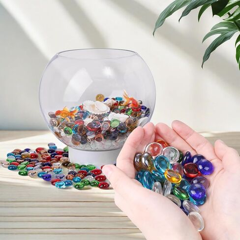 12 OZ Flat Glass Pebbles for Vase, Glass Beads,Vase Filler Beads,Small Flat Glass Marbles, Aquarium Pebbles Beads, Tank Glass Rocks,Color Mixed Glass Gem Stones for Home Decorative Art Craft in Kuwait