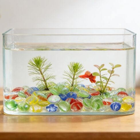 Flat Glass Marbles 1.1 lb - 4 Mixed Color Semi-Translucent Aquarium Gravel, 0.75" Decorative Glass Pebbles for Fish Tank Vase Filler Floral Table Centerpiece, Approx. 100 PCS in Kuwait