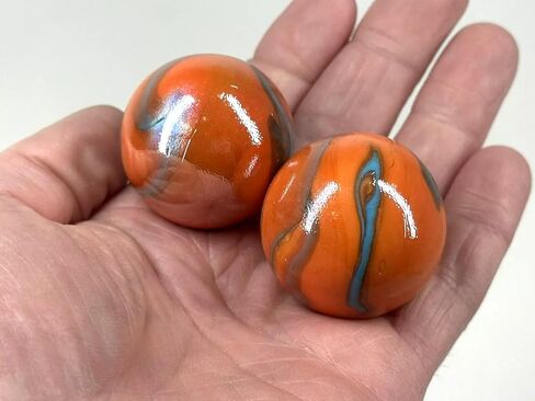 2 BOULDERS 35mm Valkyrie Marbles 1-3/8" Glass Ball Seahorse Orange/Blue Large in Kuwait
