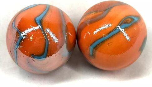 2 BOULDERS 35mm Valkyrie Marbles 1-3/8" Glass Ball Seahorse Orange/Blue Large in Kuwait