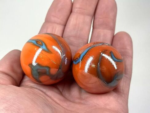 2 BOULDERS 35mm Valkyrie Marbles 1-3/8" Glass Ball Seahorse Orange/Blue Large in Kuwait