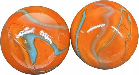 2 BOULDERS 35mm Valkyrie Marbles 1-3/8" Glass Ball Seahorse Orange/Blue Large in Kuwait