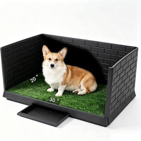 Dog Grass Pad with Tray, Puppy Potty Training System with 3 High Walls - Splashproof and Easy to Build, 2 Reusable Premium Grass Pads, Indoor Drawer-type Fake Turf Pee Litter Box for Small Dogs in Kuwait