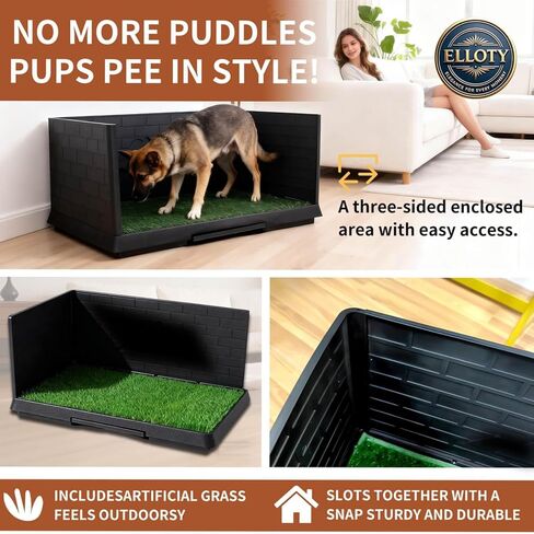 Dog Grass Pad with Tray, Puppy Potty Training System with 3 High Walls - Splashproof and Easy to Build, 2 Reusable Premium Grass Pads, Indoor Drawer-type Fake Turf Pee Litter Box for Small Dogs in Kuwait
