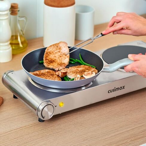 Double Burner, CUSIMAX Electric Burner 1800W Ceramic Hot Plate for Cooking, Glass Plate Infrared Burner, Portable Dual Control Electric Cooktop, Stainless Steel-Upgraded Version in Kuwait