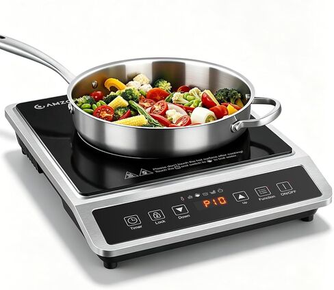 AMZCHEF 1800W Induction Cooktop Commercial: Large 8" Heating Coil Induction Burner with 20 Power & Temperature Levels, Induction Hot Plate with 4 Smart Functions, Induction Stove for Home & Commercial in Kuwait