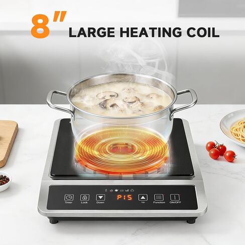 AMZCHEF 1800W Induction Cooktop Commercial: Large 8" Heating Coil Induction Burner with 20 Power & Temperature Levels, Induction Hot Plate with 4 Smart Functions, Induction Stove for Home & Commercial in Kuwait