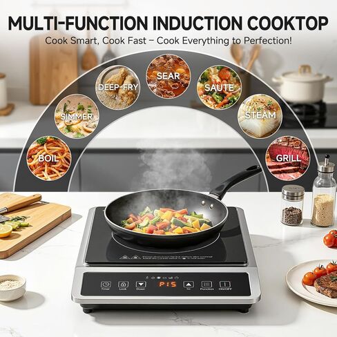 AMZCHEF 1800W Induction Cooktop Commercial: Large 8" Heating Coil Induction Burner with 20 Power & Temperature Levels, Induction Hot Plate with 4 Smart Functions, Induction Stove for Home & Commercial in Kuwait