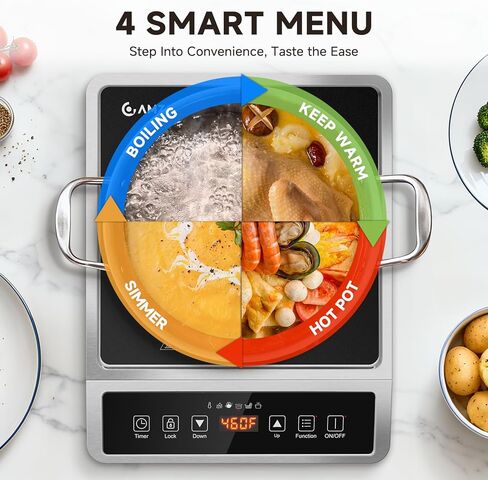 AMZCHEF 1800W Induction Cooktop Commercial: Large 8" Heating Coil Induction Burner with 20 Power & Temperature Levels, Induction Hot Plate with 4 Smart Functions, Induction Stove for Home & Commercial in Kuwait