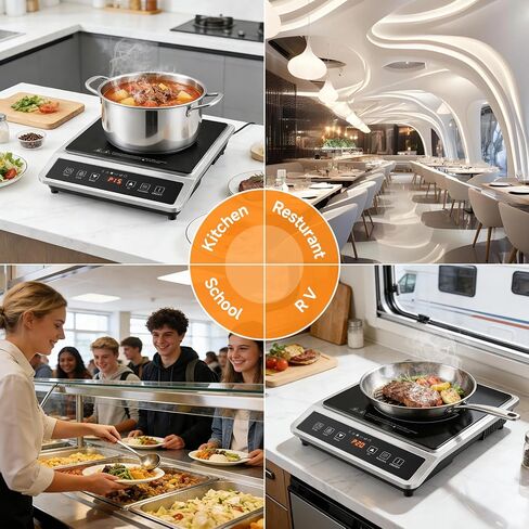 AMZCHEF 1800W Induction Cooktop Commercial: Large 8" Heating Coil Induction Burner with 20 Power & Temperature Levels, Induction Hot Plate with 4 Smart Functions, Induction Stove for Home & Commercial in Kuwait