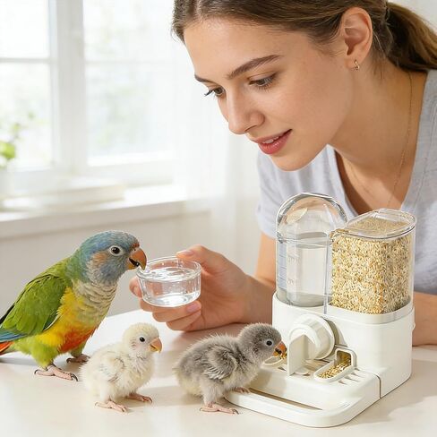 Bird Cage Water Dispenser | Automatic Spill-Proof Drinking Bottle with Perch | Bird Waterer | for Parakeet Cockatiel Conure Lovebird Indoor Pet in Kuwait
