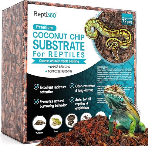 Premium Coconut Chip Substrate for Reptiles – 10 LB Block in Carton Box, Expands to 72 Quarts – Natural & Dust-Free Coco Husk Bedding for Ball Python, Bearded Dragon, Tortoise & Gecko in Kuwait