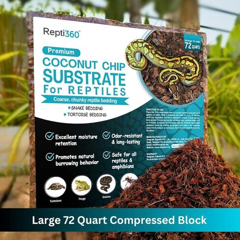 Premium Coconut Chip Substrate for Reptiles – 10 LB Block in Carton Box, Expands to 72 Quarts – Natural & Dust-Free Coco Husk Bedding for Ball Python, Bearded Dragon, Tortoise & Gecko in Kuwait