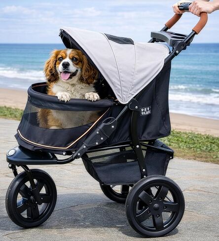 Pet Gear No-Zip AT3 Pet Stroller for Cats/Dogs, Zipperless Entry, Easy One-Hand Fold, Jogging Tires, Removable Liner, Cup Holder + Storage Basket, Sea Salt in Kuwait