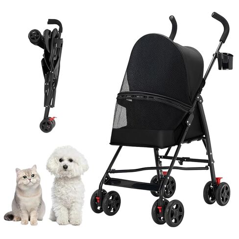 Pet Stroller with Mesh Ventilation, Lightweight Foldable Design, Cup Holder, Black in Kuwait