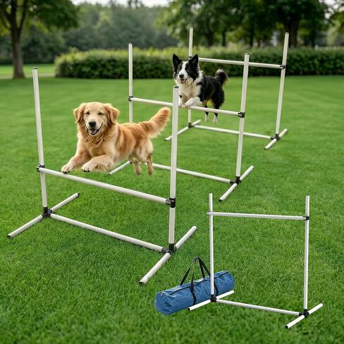 Adjustable Dog Agility Jump Set for Training, Durable Hurdle Bar Equipment with Storage Bag, Easy Setup Indoor & Outdoor Canine Exercise Kit in Kuwait