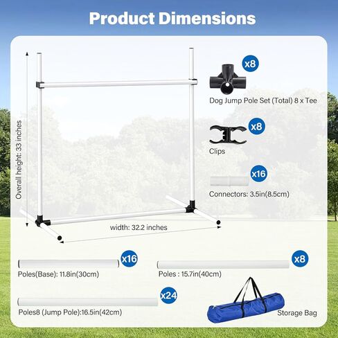 Adjustable Dog Agility Jump Set for Training, Durable Hurdle Bar Equipment with Storage Bag, Easy Setup Indoor & Outdoor Canine Exercise Kit in Kuwait