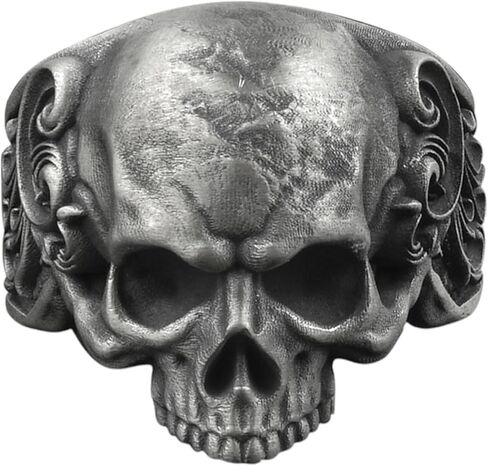 BySilverStone - Skull and Leaves Silver Biker Ring, Gothic Gift Jewelry in Kuwait