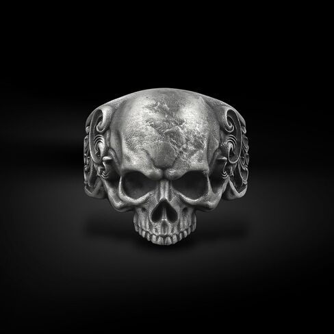 BySilverStone - Skull and Leaves Silver Biker Ring, Gothic Gift Jewelry in Kuwait