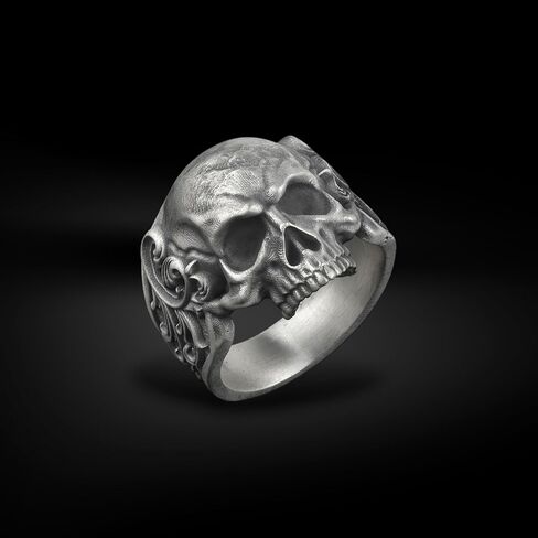BySilverStone - Skull and Leaves Silver Biker Ring, Gothic Gift Jewelry in Kuwait