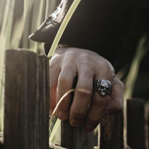 BySilverStone - Skull and Leaves Silver Biker Ring, Gothic Gift Jewelry in Kuwait