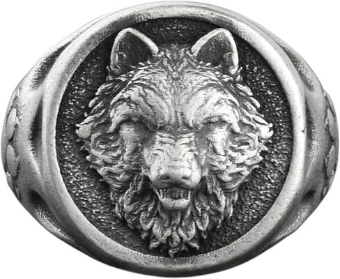 BySilverStone - Nordic Style Wolf Head Silver Signet Ring for Men, Norse Mythology Lovers Gift Jewelry in Kuwait
