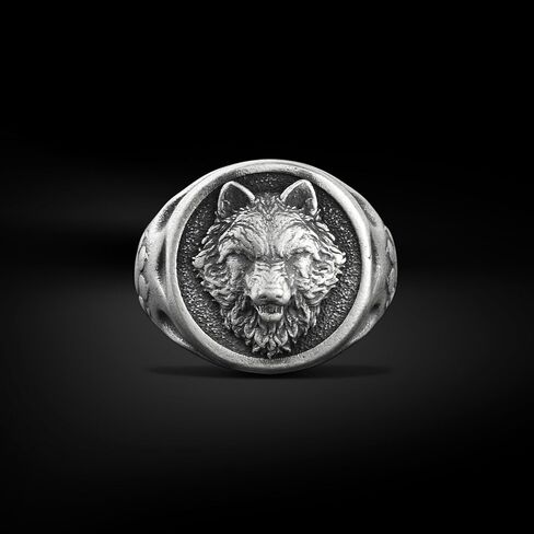 BySilverStone - Nordic Style Wolf Head Silver Signet Ring for Men, Norse Mythology Lovers Gift Jewelry in Kuwait