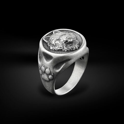 BySilverStone - Nordic Style Wolf Head Silver Signet Ring for Men, Norse Mythology Lovers Gift Jewelry in Kuwait