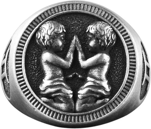 BySilverStone - Astrology Lover Mens Signet Gemini Ring in Silver, Zodiac Sign Gift Jewelry in Kuwait