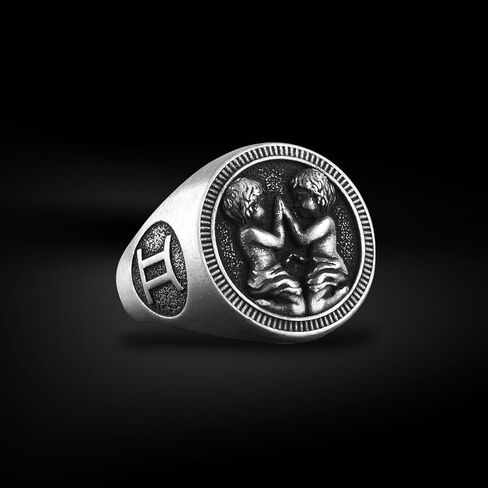 BySilverStone - Astrology Lover Mens Signet Gemini Ring in Silver, Zodiac Sign Gift Jewelry in Kuwait