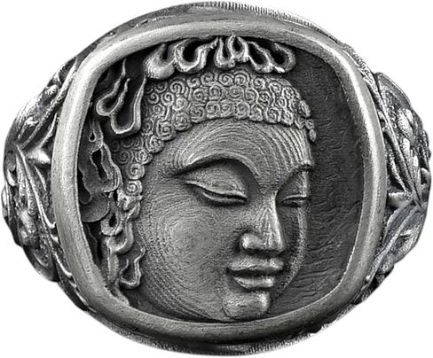BySilverStone - Mens Buddha Head Signet Ring in Silver, Hindu Inspired Jewelry in Kuwait