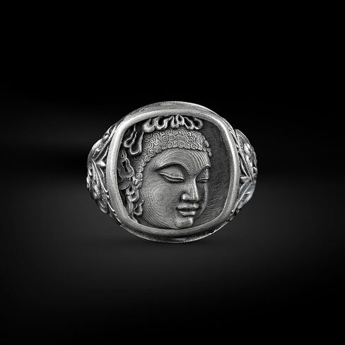 BySilverStone - Mens Buddha Head Signet Ring in Silver, Hindu Inspired Jewelry in Kuwait