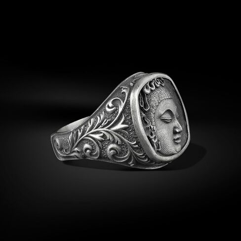 BySilverStone - Mens Buddha Head Signet Ring in Silver, Hindu Inspired Jewelry in Kuwait